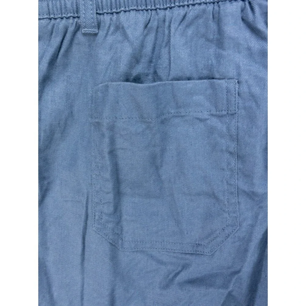 LL Bean Shorts Womens 8 Blue Chino Elastic Waist Stretch Cotton Linen Beach Hike